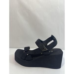 Guess Shoes Womens Size 7.5 Black DAYSA Logo Strappy Platform Wedge Sandals Box